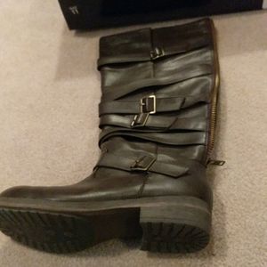 Madden Girl Lilith 16 1/2" tall, one black, one brown boots.